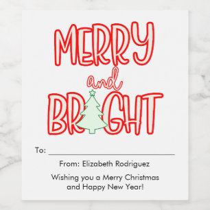 Pour Bouteilles De Vin Étiquette cadeau unique Retro Merry et Bright