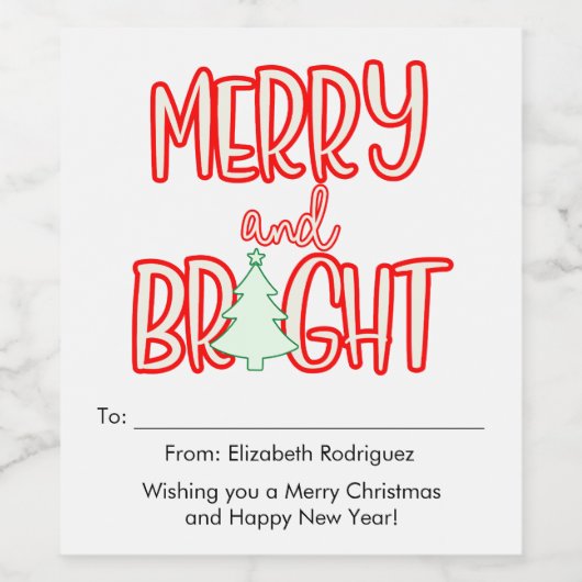 Pour Bouteilles De Vin Étiquette cadeau unique Retro Merry et Bright (Étiquettes simples)