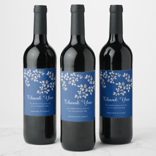 Pour Bouteilles De Vin Étiquette floral argent moderne (Bouteilles)