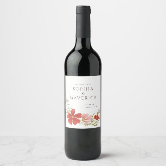 Pour Bouteilles De Vin Étiquette floral Raspberry & Blush Bold (Devant)