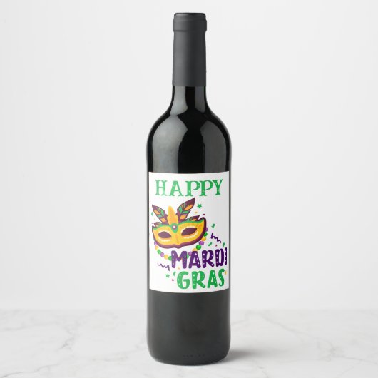 Pour Bouteilles De Vin Étiquette Mardi Gras (Devant)