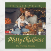 Pour Bouteilles De Vin Étiquette photo or "Joyeux Noël" vert (Étiquettes simples)