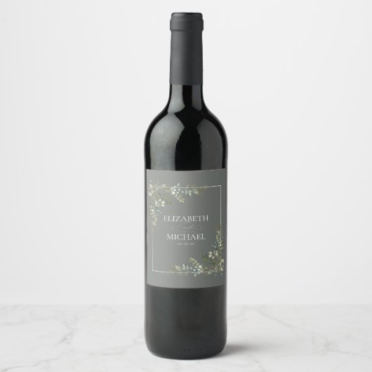 Pour Bouteilles De Vin Eucalyptus Botanique Sage Vert Mariage Étiquette d (Devant)