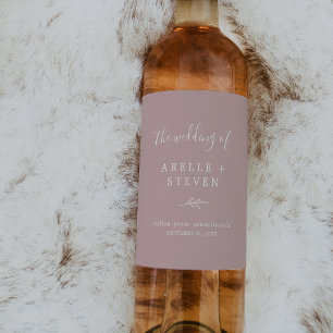 Pour Bouteilles De Vin Feuille minimale Dusty Rose Mariage Étiquette à
