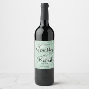 Pour Bouteilles De Vin Fleur simple moderne en Mint Mariage Étiquette à v