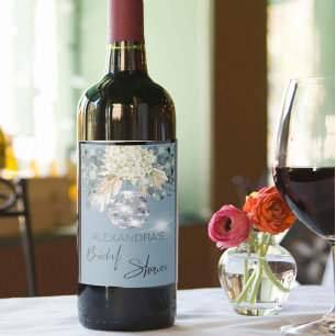 Pour Bouteilles De Vin Floral Dusty Blue Disco Fête des mariées Étiquette