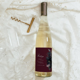 Pour Bouteilles De Vin Floral gothique foncé Bourgogne Mariage Étiquette 
