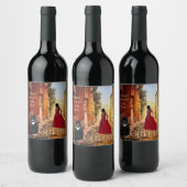 Pour Bouteilles De Vin Lady in Red Italian Fine Art Vine Étiquette (Bouteilles)