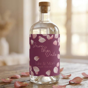 Pour Bouteilles De Vin Les pétales roses romantiques Sauvez le Étiquette