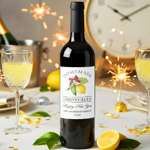 Pour Bouteilles De Vin Limoncello Aquarelle Nouvel An Étiquette bouteille
