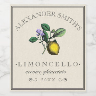 Pour Bouteilles De Vin Limoncello Vintage citron Étiquette d'illustration