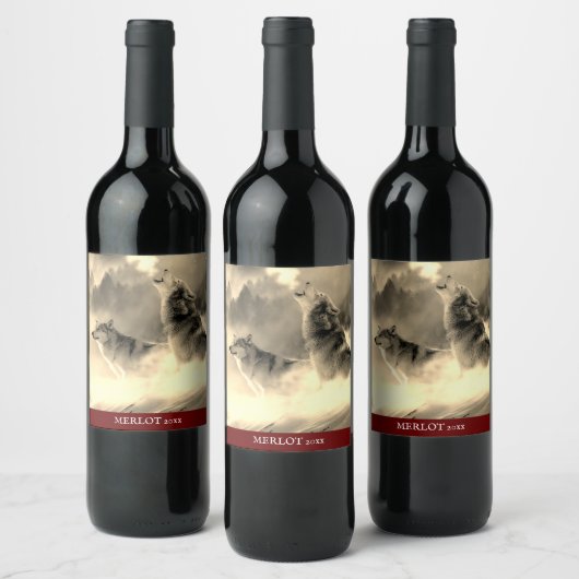 Pour Bouteilles De Vin Mockup Elegant Wolf Custom Gold Wine Étiquette (Bouteilles)