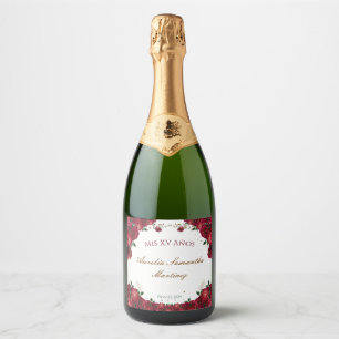 Pour Bouteilles De Vin Mousseux Red Roses Quinceañera Champagne Botagne Étiquettes