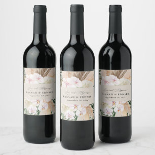 Pour Bouteilles De Vin pampas moderne herbe orchidée étiquette bohème