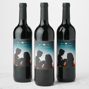 Pour Bouteilles De Vin Photo sombre   FAIRE-PART FIANÇAILLES   Étiquette 