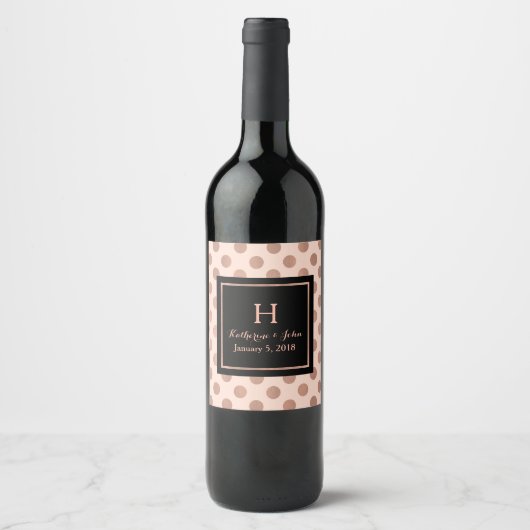 Pour Bouteilles De Vin Rose Gold Polka Dot Monogramme Mariage Étiquette d (Devant)