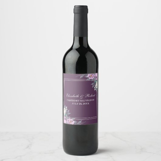 Pour Bouteilles De Vin Rustique Elegant Purple et Lilac Peonies Étiquette (Devant)
