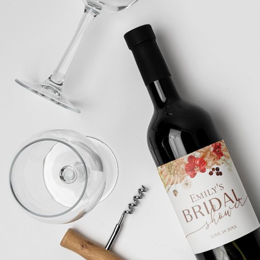 Pour Bouteilles De Vin Terracotta Boho Fête des mariées Florale Étiquette