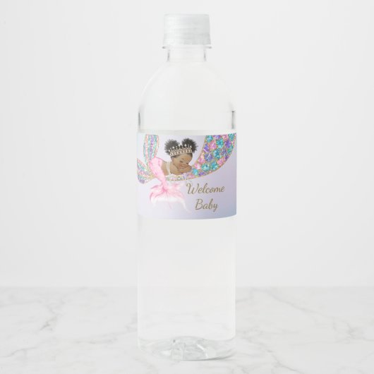 Pour Bouteilles D'eau Bébé Sirène douche Étiquette d'eau, afro-américain (Devant)