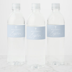 Pour Bouteilles D'eau Croix Bleue Blanc Boy Baptême Étiquette de bouteil