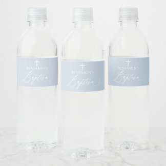 Pour Bouteilles D'eau Croix Bleue Blanc Boy Baptême Étiquette de bouteil