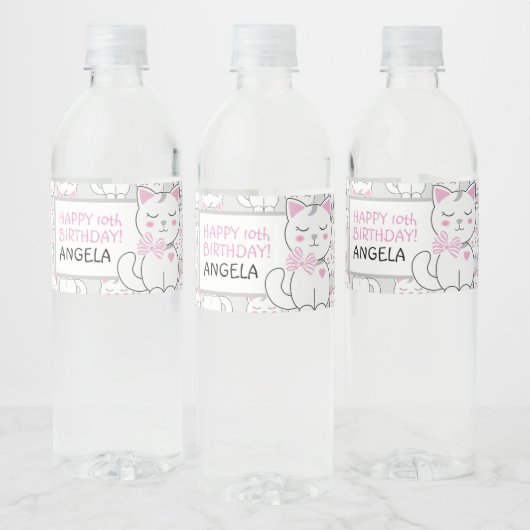 Pour Bouteilles D'eau Cute Chat Anniversaire Fête Étiquette bouteille d' (Bouteilles)