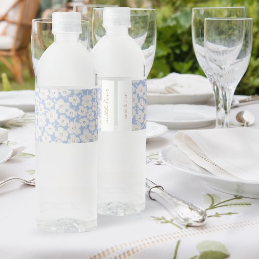 Pour Bouteilles D'eau Dusty Blue Floral Mariage Étiquette à bouteille d'
