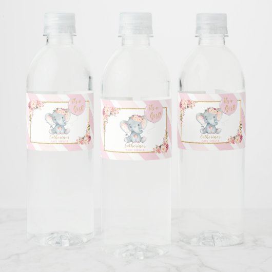 Pour Bouteilles D'eau Eléphant Baby shower fille Étiquette bouteille d'e (Bouteilles)
