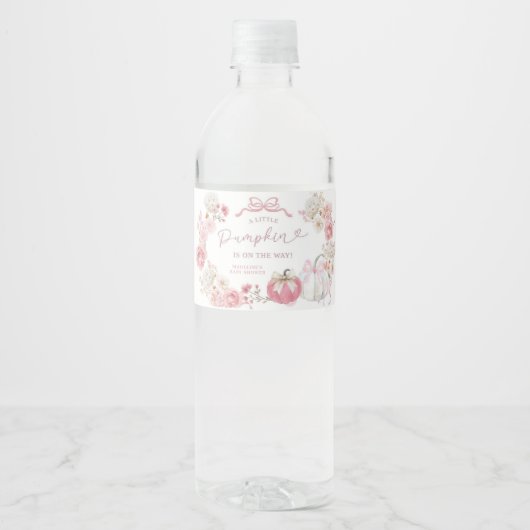 Pour Bouteilles D'eau Étiquette de bouteille Citrouille blanc et rose (Devant)