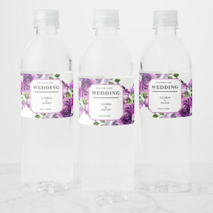 Pour Bouteilles D'eau Étiquette de vin de mariage floral pourpre romanti
