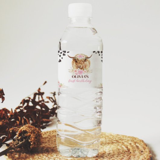 Pour Bouteilles D'eau Highland Cow Anniversaire Fête Étiquette de boutei