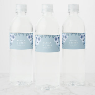 Pour Bouteilles D'eau mariage floral bleu poussiéreux étiquette bouteill