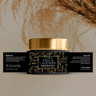 Pour Bouteilles D'eau Noir & Or Floral Cosmetic Jar Wraparound Étiquette