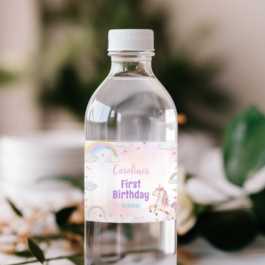Pour Bouteilles D'eau Rainbow Unicorn premier anniversaire Étiquette de