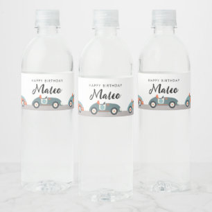 Pour Bouteilles D'eau Rétro Race Car Thème Anniversaire Étiquette boutei