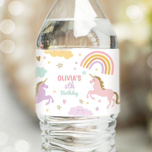 Pour Bouteilles D'eau Unicorn Anniversaire Étiquette Rainbow Magical Gir
