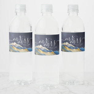 Pour Bouteilles D'eau Watercolor Mountains Mariage Étiquette de bouteill