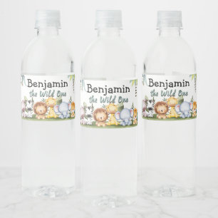 Pour Bouteilles D'eau Wild One Safari Animal Birthday Étiquette de boute