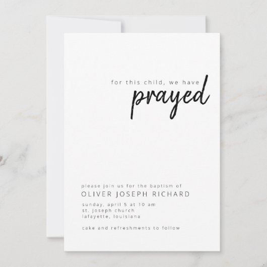 Pour Cet Enfant Nous Avons Prié Invitation Baptême (Devant)