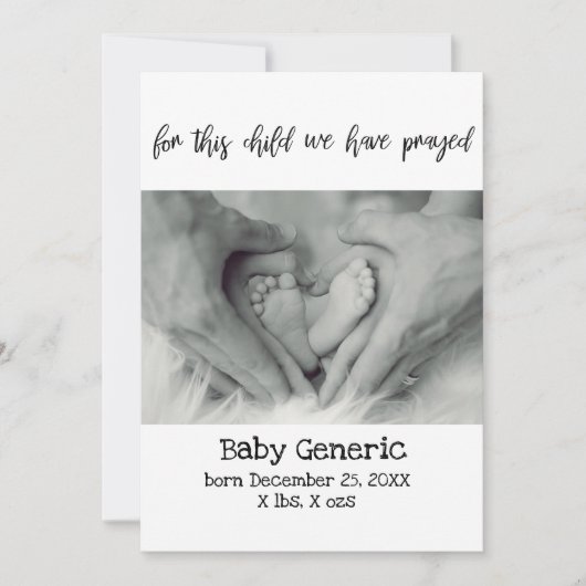 Pour cet enfant, nous avons prié le faire-part de (Devant)