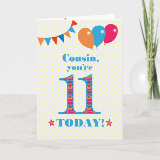 Pour Cousin 11e Anniversaire Carte Ballons (Devant)