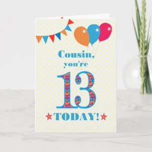 Pour Cousin 13e Anniversaire Carte Ballons