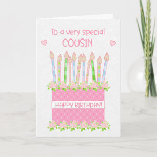 Pour Cousin Birthday Cake Hearts et carte Rose