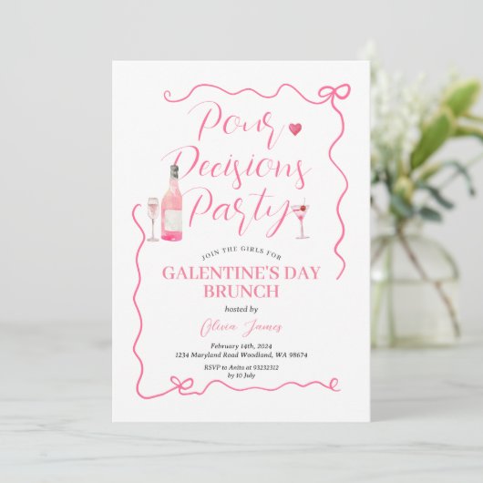 Pour Decision Party Roze Handgetrokken Valentijn P Kaart (Staand voorkant)