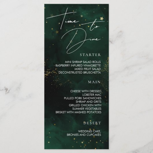Pour Diner Menu Dark Emerald Green Magic Stars (Devant)