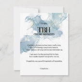 Pour être honnête (TBH) Carte Bleue (Devant)