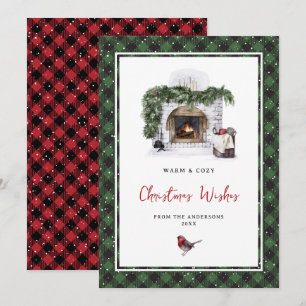 Pour Fêtes Annuelles Aquarelle Rouge Vert Plaid Cartes de voeux de Noël