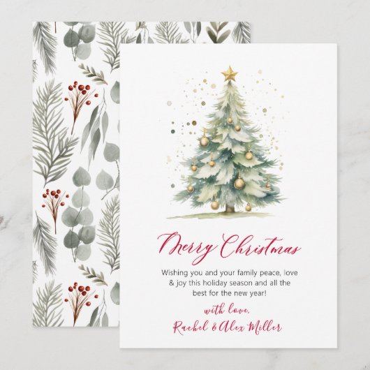 Pour Fêtes Annuelles Arbre de script botanique - Cartes de Noël non pho (Devant / Derrière)