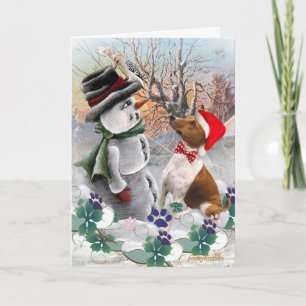 Pour Fêtes Annuelles Basenji observe des cartes de bonhomme de neige