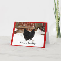 Black Hen Walking In Snow Holiday Cartes De Voeux